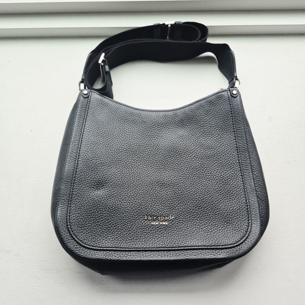 Kate Spade New York Roulette Black Pebbled Leather Crossbody Messenger Bag Med